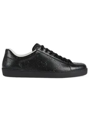 Ace GG Embossed Leather Low Top Sneakers Black