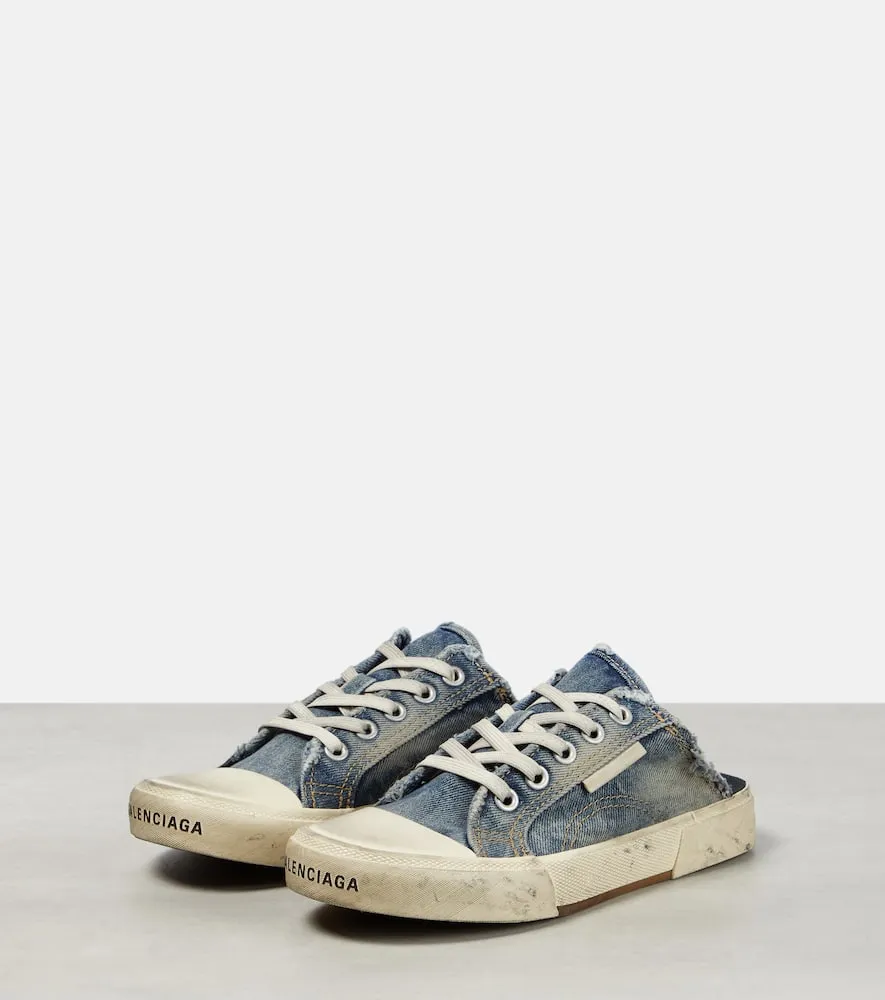 Balenciaga Paris distressed denim mules