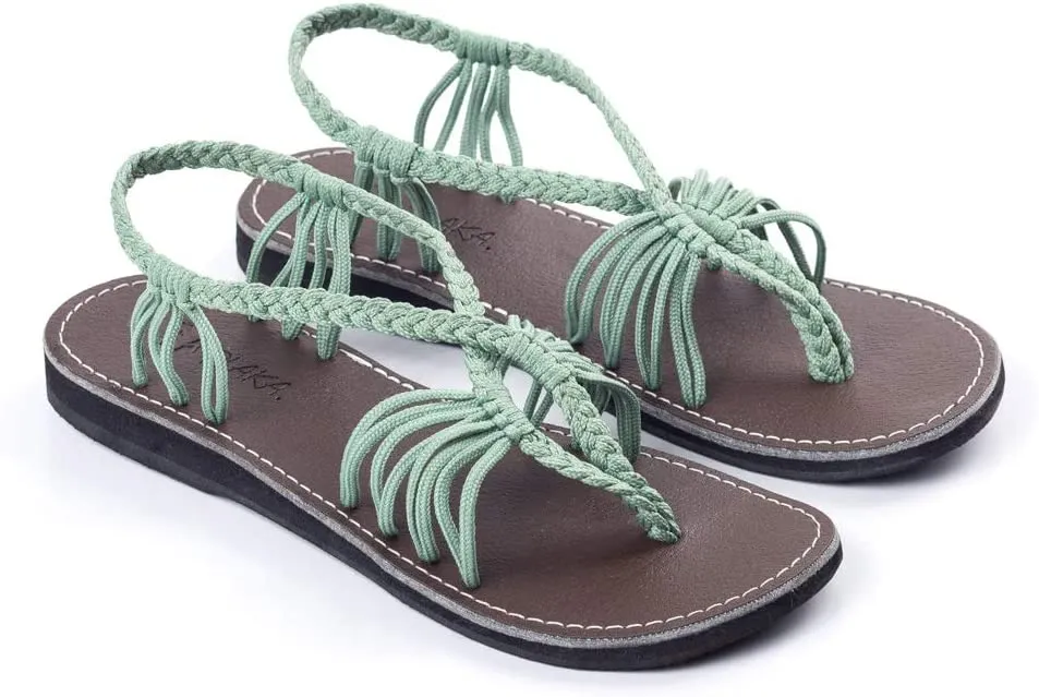 Boho Orange Handwoven Braided Flat Sandals