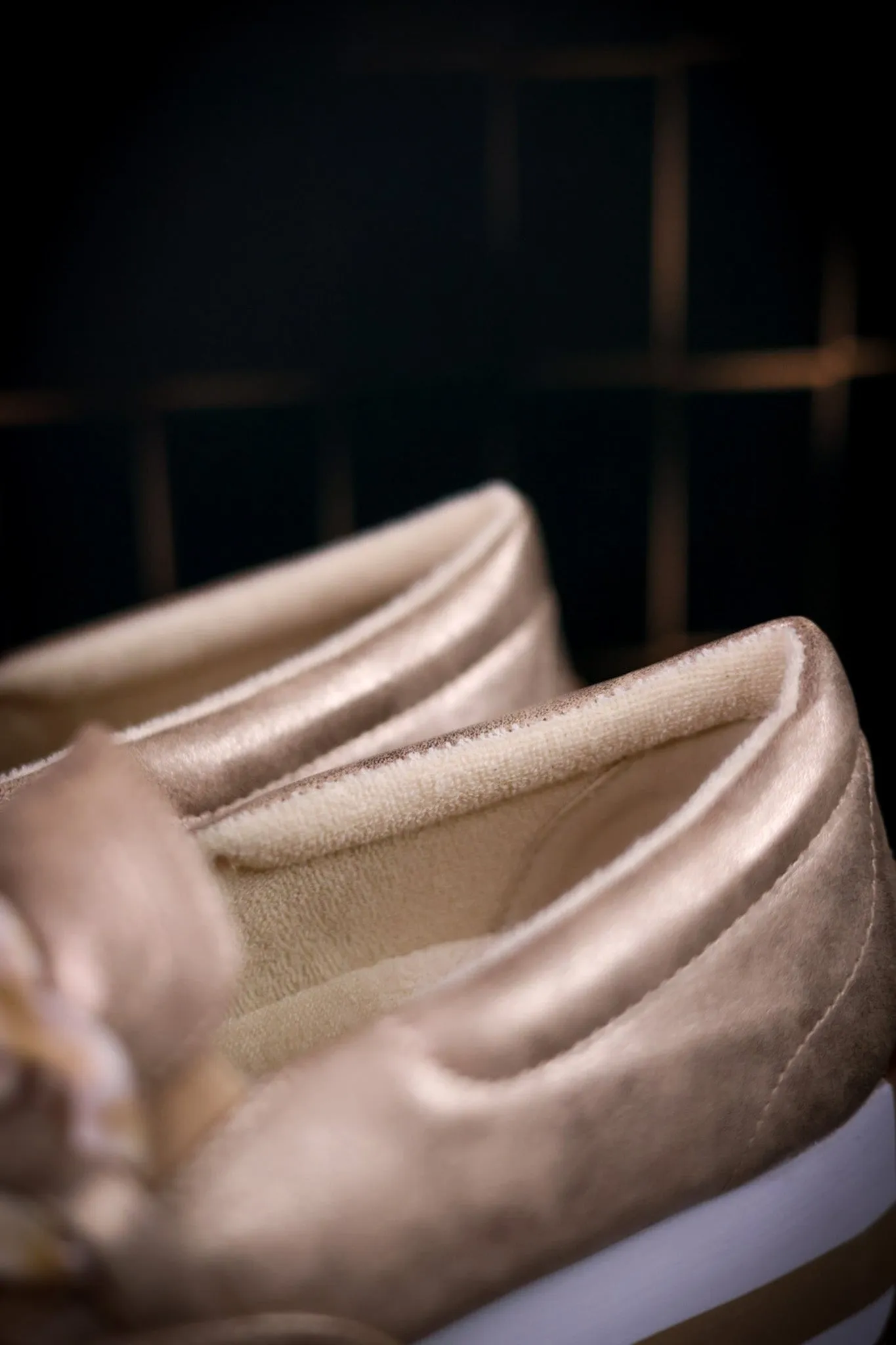 Champagne Faux Suede Loafers with Chain Detail FINAL SALE