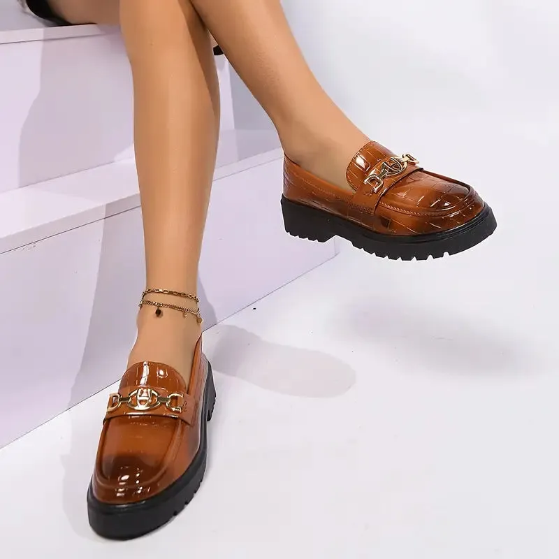 Dames Preppy Geometrische Loafers - Slip-on met rubberen zool en licht accent