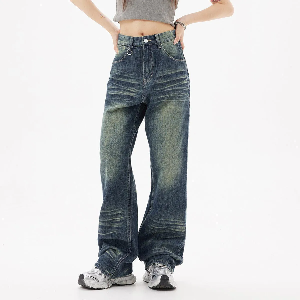 Distressed High Street Fashion Jeans – Trendy American Style for Teenagers