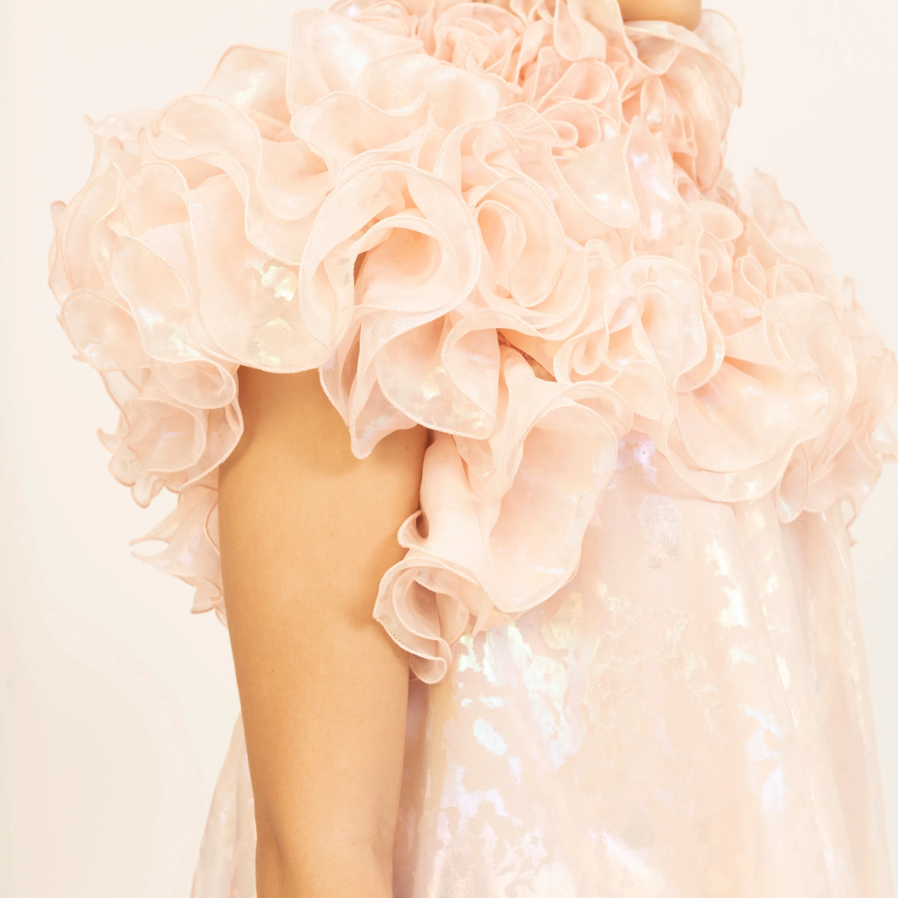 Light Pink Holographic Print Organza Frill Dress