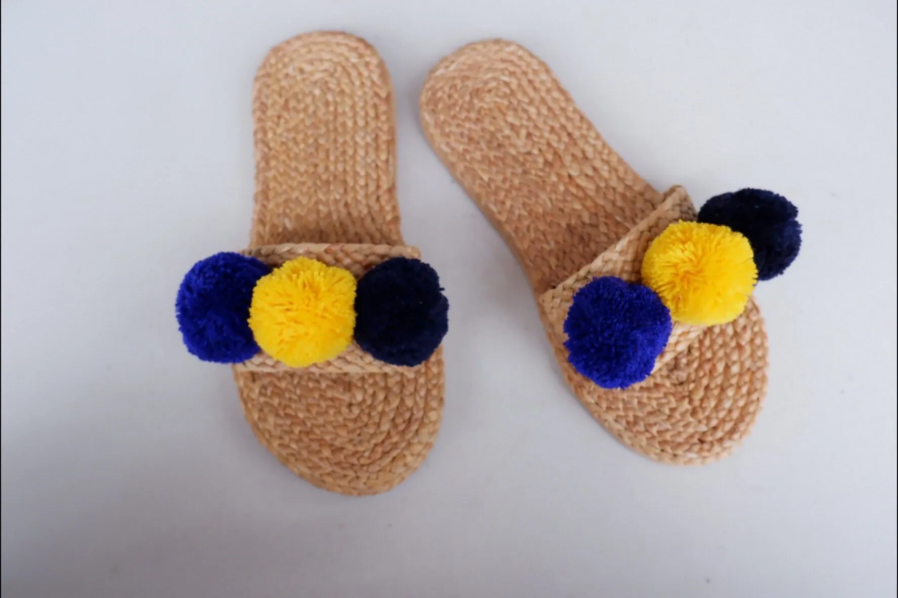 Wedding Shoes beach sandal straw sandals pompom bride slipper