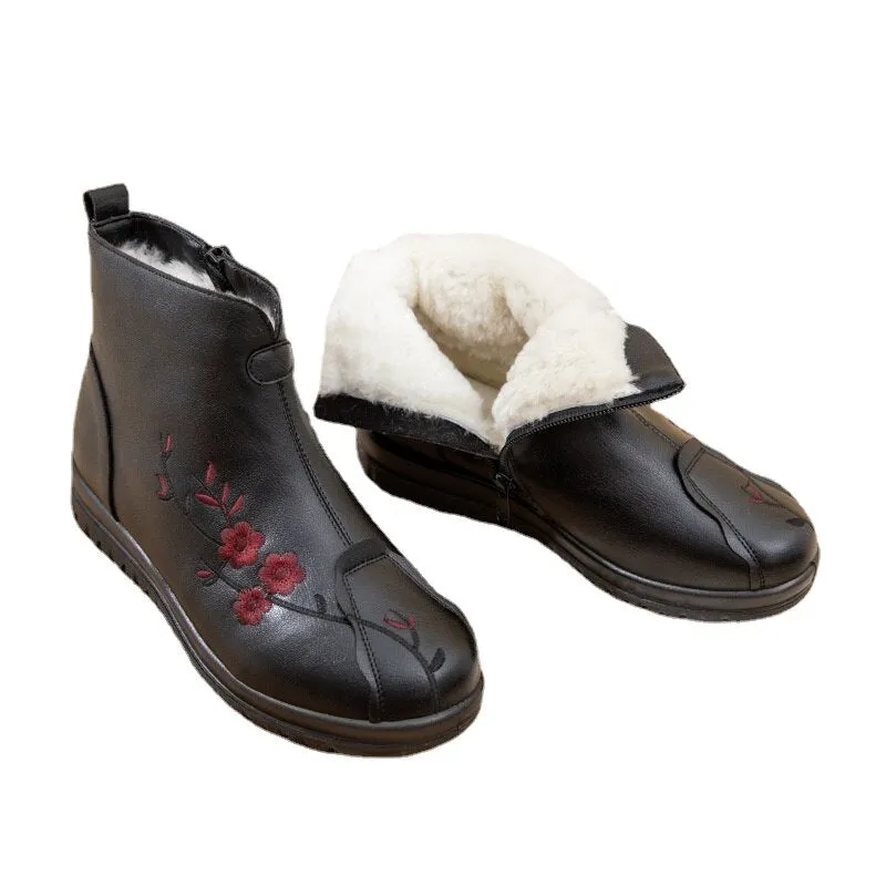 Woman Snow Boots 2022 Embroidered Genuine Leather Fashion Boots
